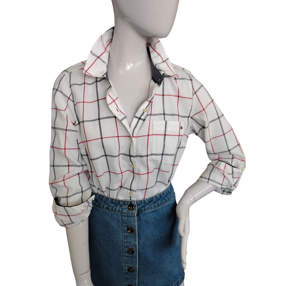 Tommy Hilfiger Parker Shirt Size Small White Windowpane Pattern Long Sleeve